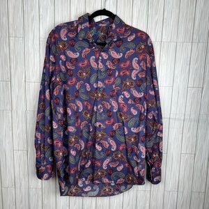 Alan Flusser‎ Men’s Purple Paisley Long Sleeve Casual Button Down Shirt Sz Large